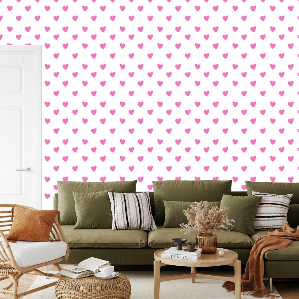 Hearts Wallpaper White and Powder Pink 50x1000