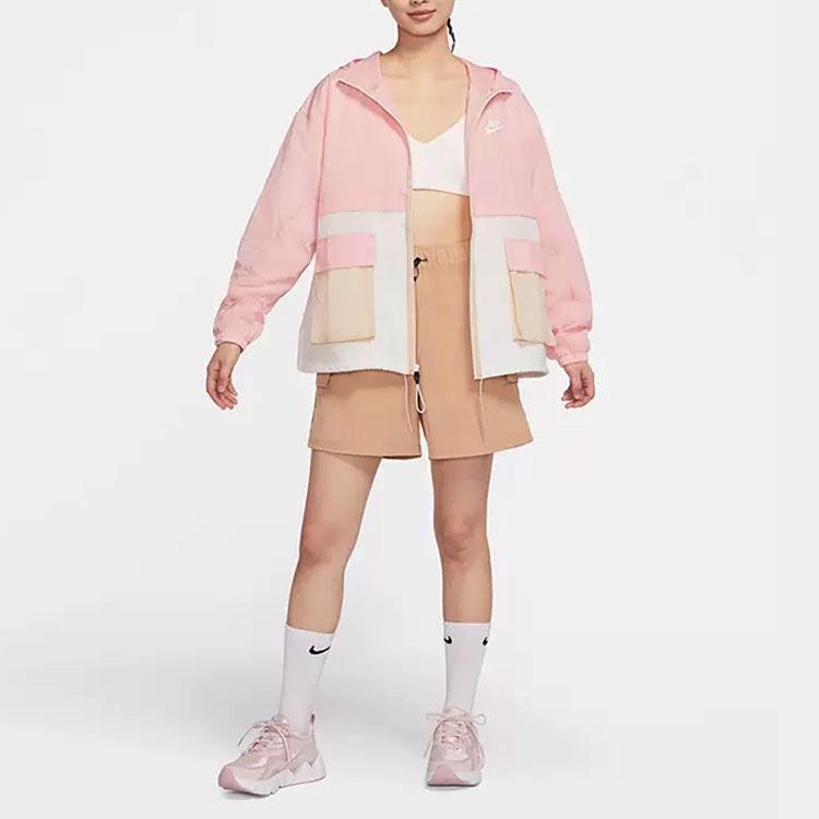 Nike Color Block Logo Print Zip-Up Hoodie Women Jackets Pink DZ3036-630