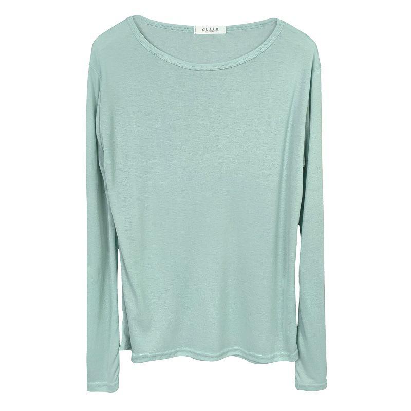 Women's Refreshing Mint Green Sheer Long-Sleeve Round Neck T-Shirt with Same-Day Shipping