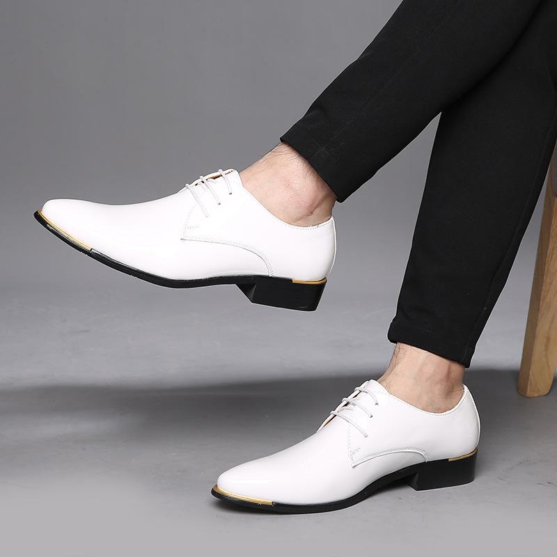 Men's Dress Shoes Patent Leather Shoes New Lace Up Pointed Toe Office Shoes Black Soft Wedding Shoe Plus Size Business Men Shoe