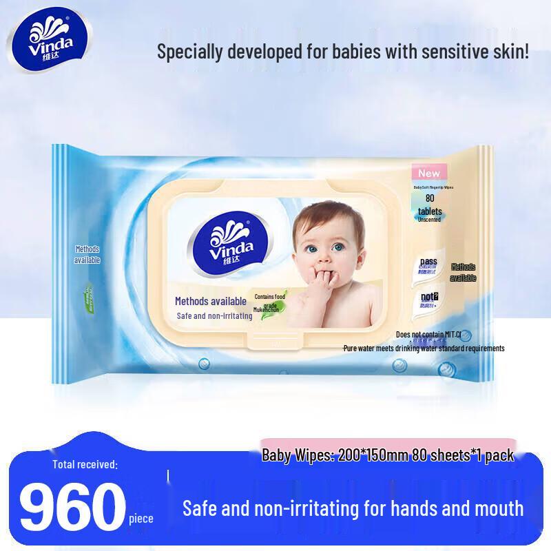 Vinda Pure Water Hand & Mouth Wet Wipes (12 x 80 Sheets)