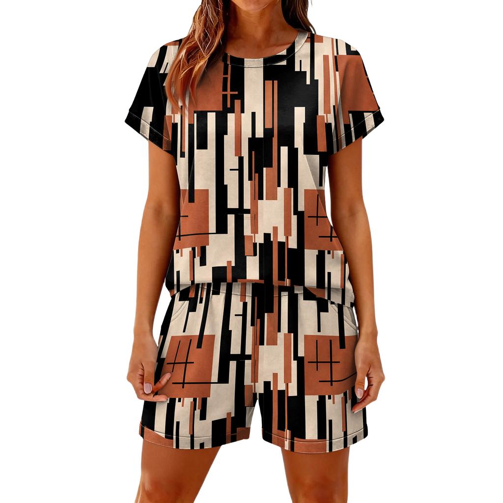 Women's Casual And Comfortable Floral-Print Short-Sleeve Set With Pockets