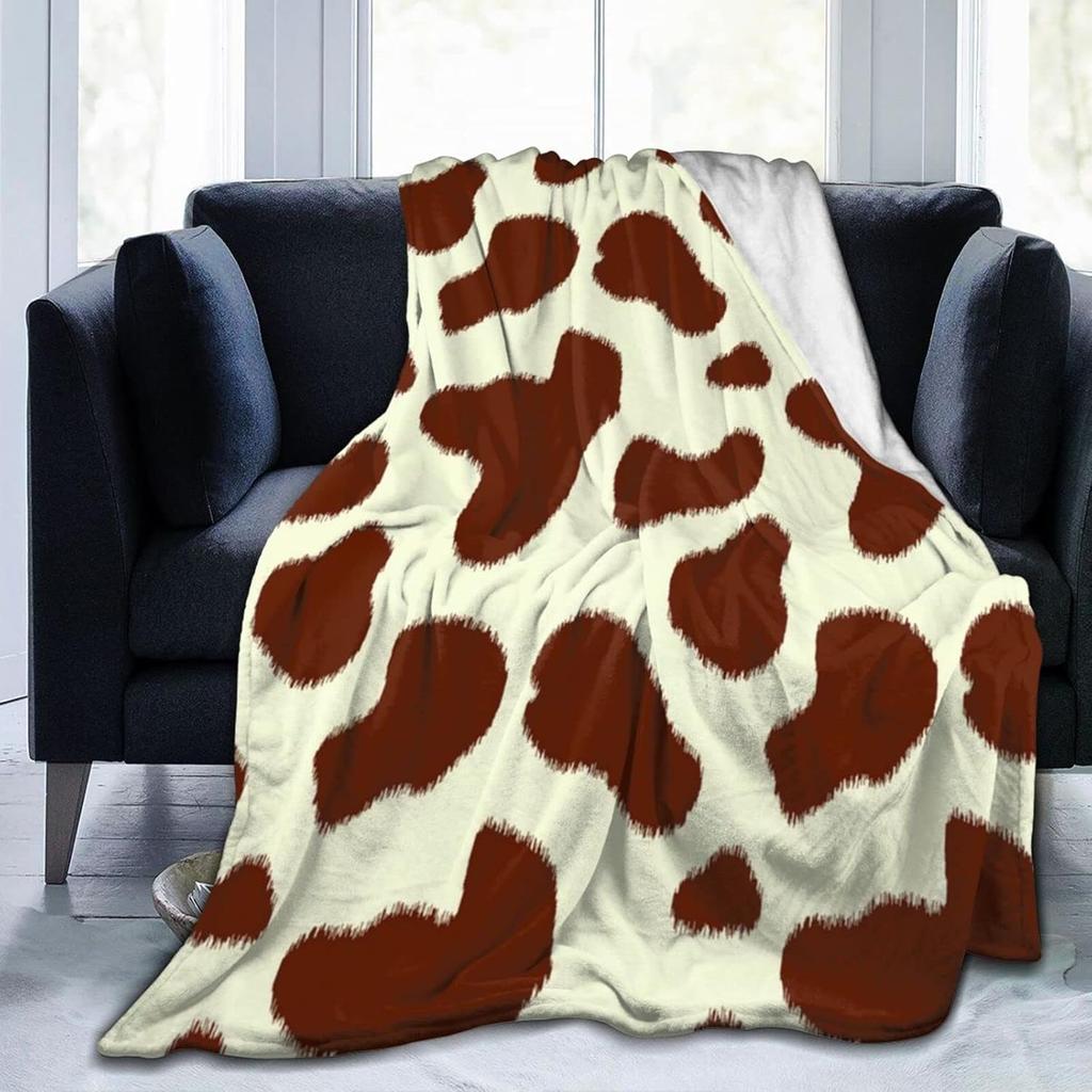 Cowhide Print Flannel Blanket, Cow Fur Print Flannel Throw Blanket Gift for Kids Adults, Soft Fleece Blanket for Couch Sofa Bed