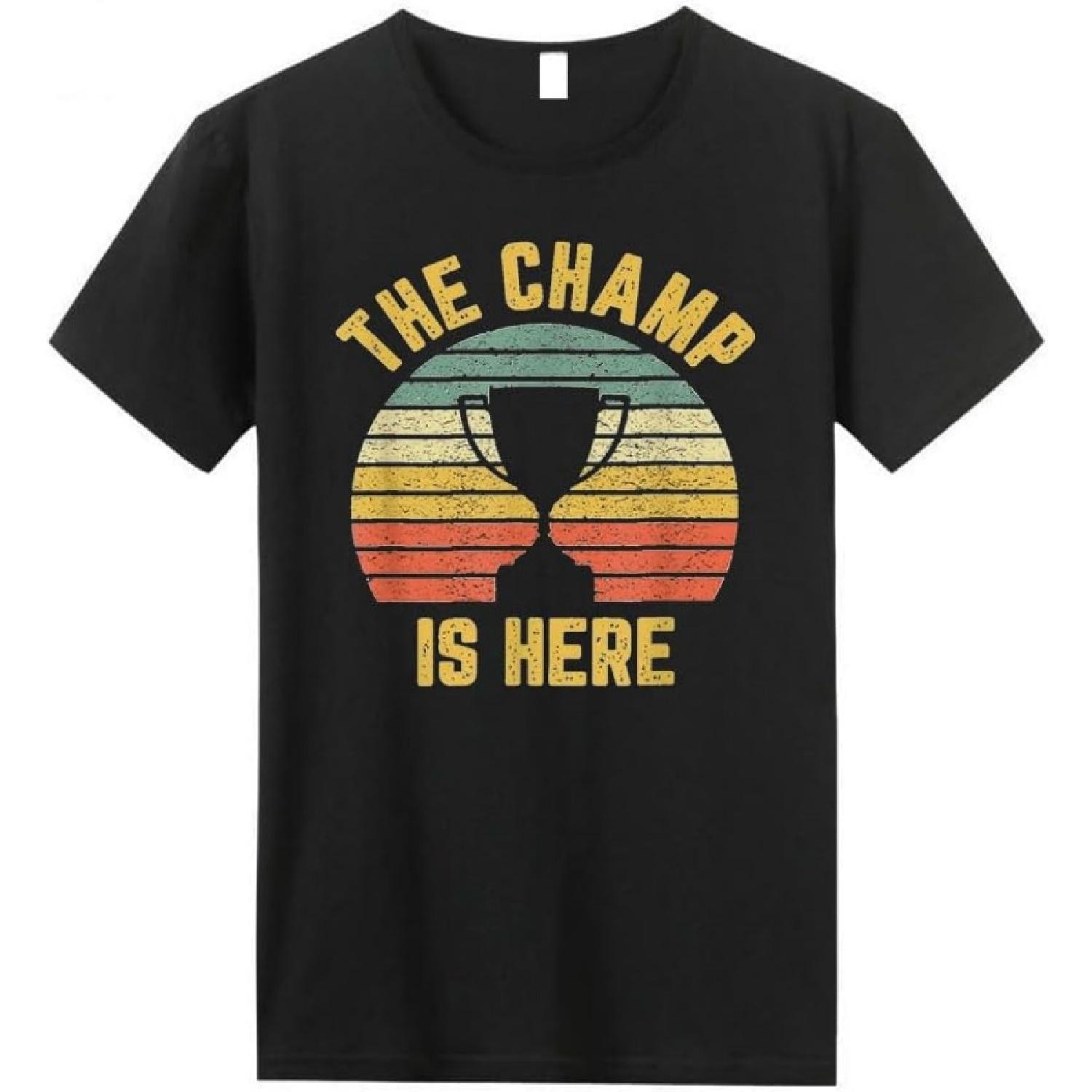 Droomdy The Champ is Here T-Shirt for Men Short Sleeve Cotton Crewneck Top Tee S