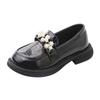 Kids PU Leather Shoes Spring Autumn Fashion Girls Pearls Casual Princess Flats Soft Loafers School Student Children Black Beige