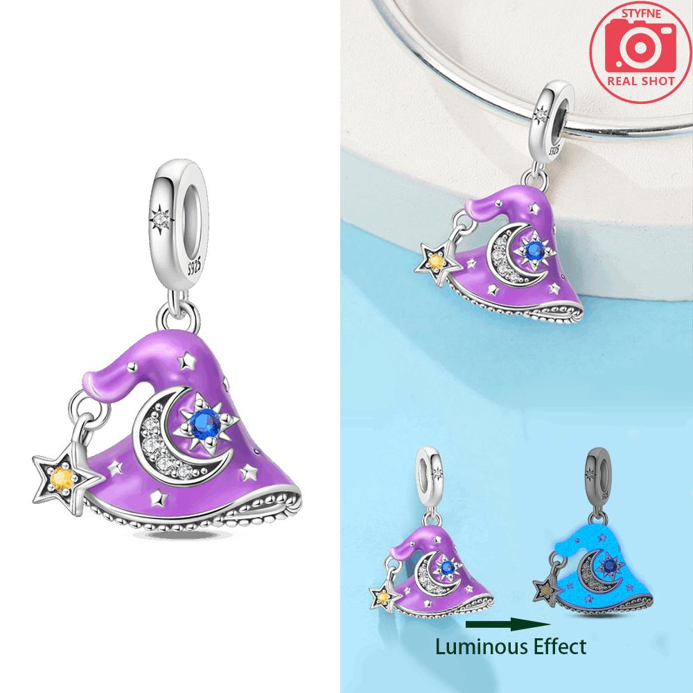 Sternenmagie Hut Anhänger Magisches Haus Blaues Nachtlicht Originale Kupferperlen Passend für Armband Zartes Accessoire Schmuck Feines Geschenk