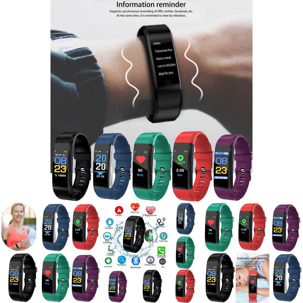 New 115plus Color Screen Smart Bracelet Waterproof Sports Bluetooth Heart Rate Blood Pressure Gift