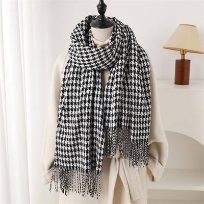Houndstooth Pattern Big Size Winter Warm Women Scarf Thicken Shawl Imitation Cashmere Travel Pashmina Neckerchief Foulard