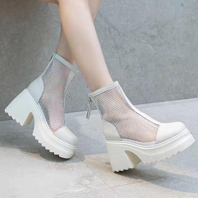 Hollow Martin boots women's new summer thin breathable mesh boots cm thick heel small height-increasing women's cool boots