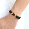 2026 European and American Bracelet Men's Genuine Leather Woven Titanium Steel Bracelet Horseshoe Buckle Jewelry Bracelet Bracelet Bracelet