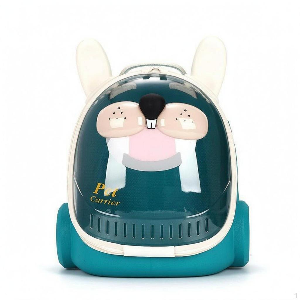 Space Capsule Pet Carrier Hard Shell Cat Backpack Domed Front Green