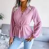 Blusa de primavera y verano para mujer, camisa de gasa con lunares y manga larga con volantes y cintura anudada