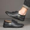Summer Men's Casual Luxury Leather Shoes Breathable Men Handmade Flat Bottomed Moccasins Shoes Outdoor Driving Shoes Large Sizes