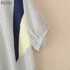 ZANZEA Women Casual Round Neck Stripe Print Loose Short Sleeve Blouse