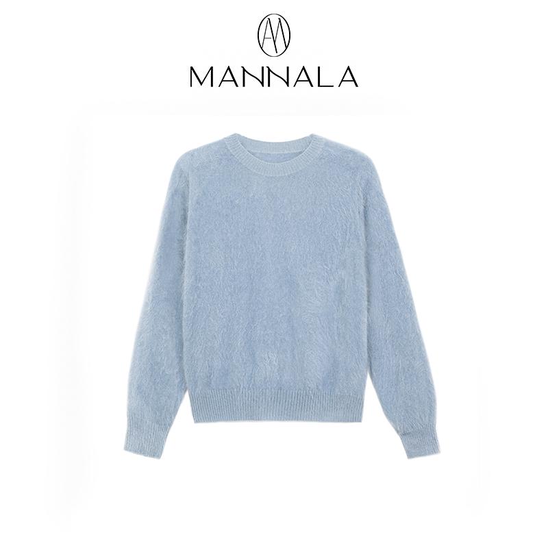 Classic Round Neck Cashmere Sweater - Autumn/Winter, Short, Brushed Wool, Flocked, Simple Design.