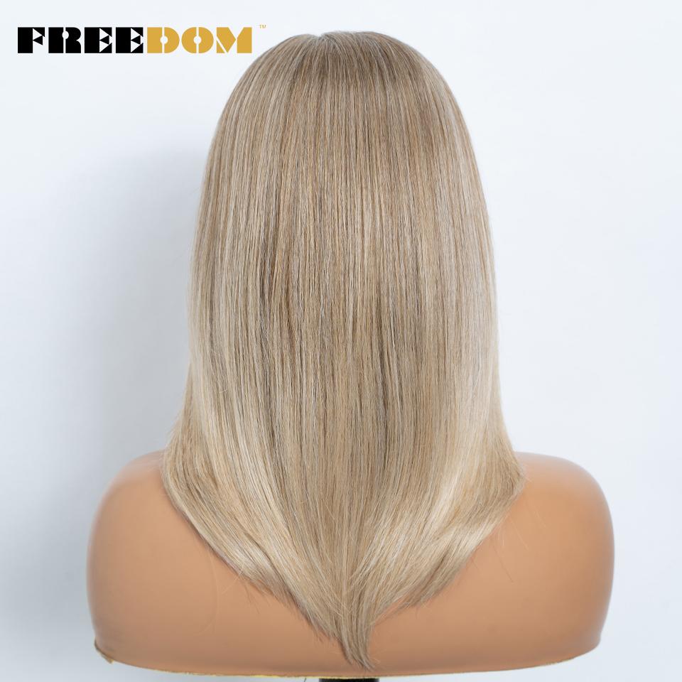 FREEDOM Synthetic Straight Layered Lace Wigs For Women 13X3 Free Part Lace Front Wig Pre Plucked Ombre Brown Blonde Lace Wig