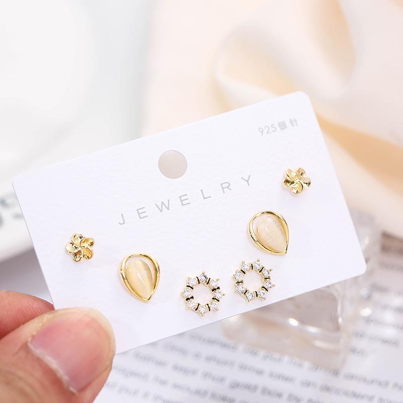 New European & American Style: Swan, Bow & Flower Shaped Copper Stud Earrings for Women - Casual Chic Set of 3 Pairs