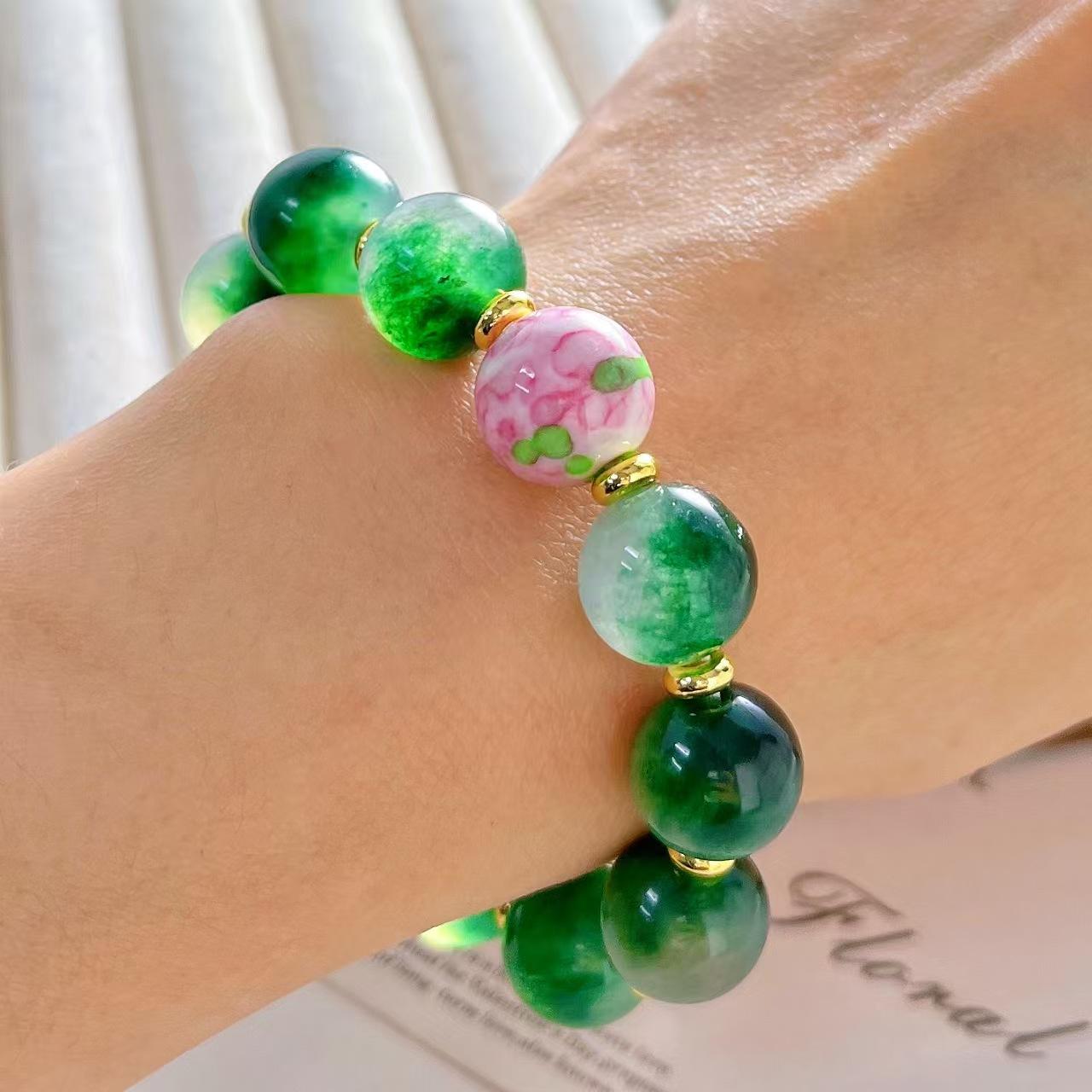 Ancient 12Mm Retro Aquatic Agate Color Quartzite Stone Bracelet Bracelet.