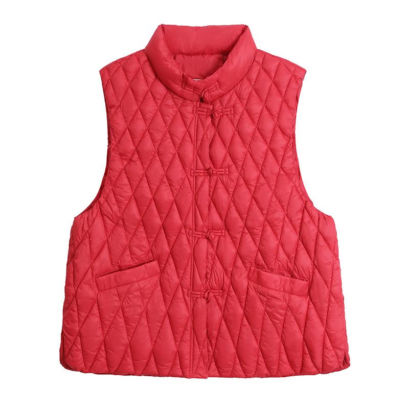 Retro ethnic style buckle down cotton rhombus vest women's autumn and winter versatile short vest vest vest vest jacket tide