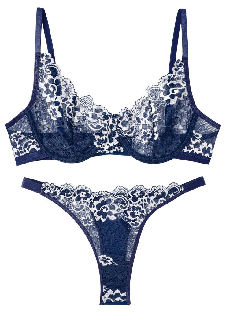 bra and top underwear and for sexy S [Panegy] See-through set, shorts, women, sexy, cute, lace, lingerie, navy,
