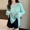 Women's Summer Thin Slightly Sheer Split Sun Protection Long Sleeve T Shirt Candy Colored Loose Air Conditioning Cover Up