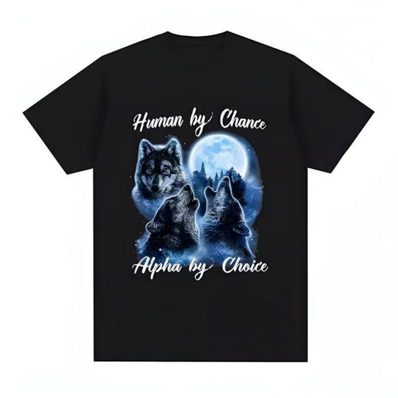 Wolf Pattern Pure Cotton Printed Men's and Women's Personalized Casual Short Sleeved Summer New Fashionable Round Neck T-shirt