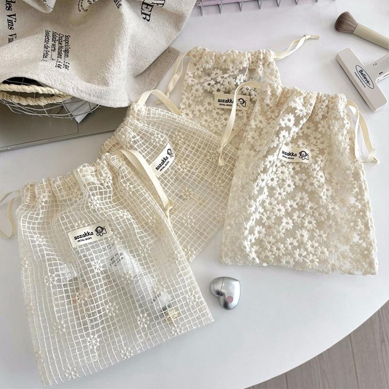 Cute Lace Drawstring Pouch Women'S Cosmetics Earphones Key Sundries Organizer  Clutch Bag Coin Purse Cloth Bag