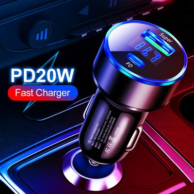Chargeur de voiture Portable 2 Ports 20w Usb 3.0 Pd type-c, avec affichage numérique, résistant à la chaleur, pour le bureau et l'automobile