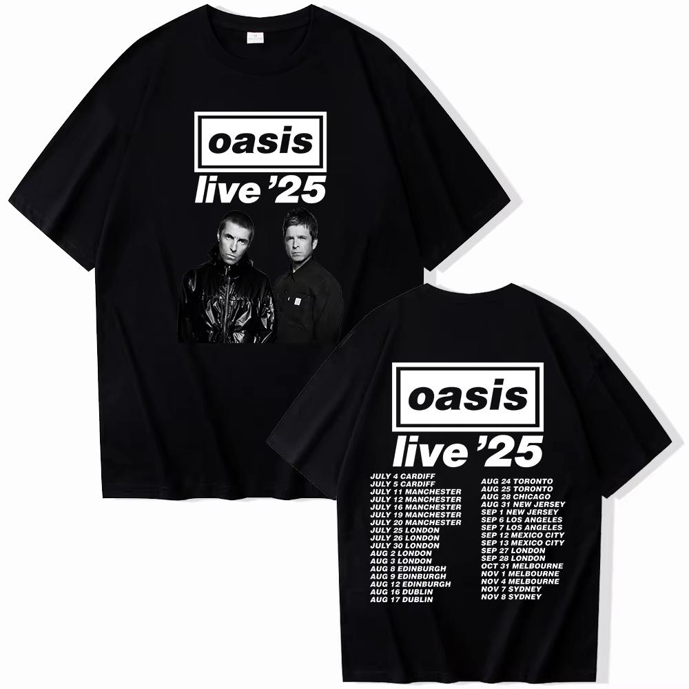 Oasis Live 25 Tour 2025 Cotton Printed T-Shirts Men Women Casual O-Neck Oversized Male Short Sleeve Shirts Unisex Y2k Streetwear