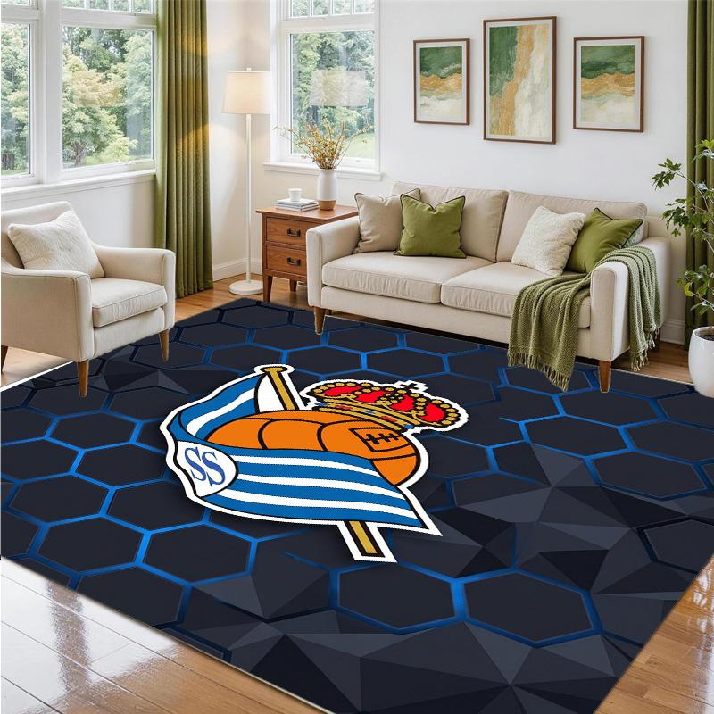 Real Sociedad FC Design Crystal Velvet Rug Soft Decorative Mat for Bedroom Entrance