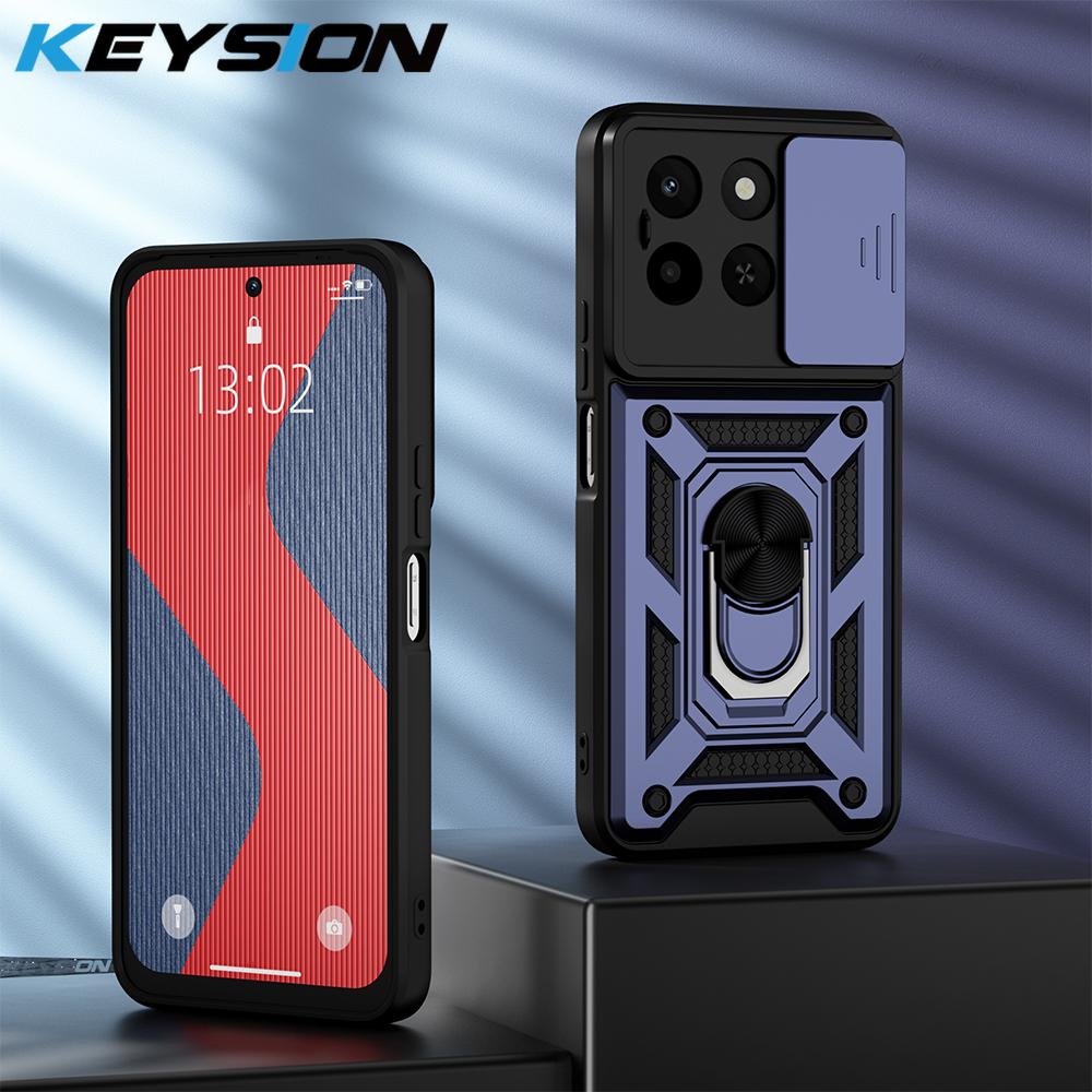 

KEYSION Shockproof Armor Case for HONOR X6c Silicone+PC Slide Camera Lens Protection Ring Stand Phone Cover for Huawei Honor X6C for Honor X6c