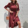 Summer Sweet Elegant Retro Bow Decorative Bubble Sleeves Solid Color Dress Drape