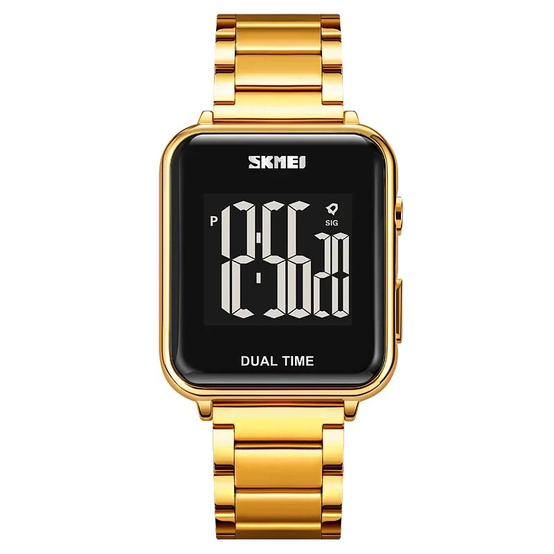Skmei Mens Waterproof Chronograph Wristwatch Stainless Steel Strap Electronic Clock Back Light Calendar Digital Watch 1852