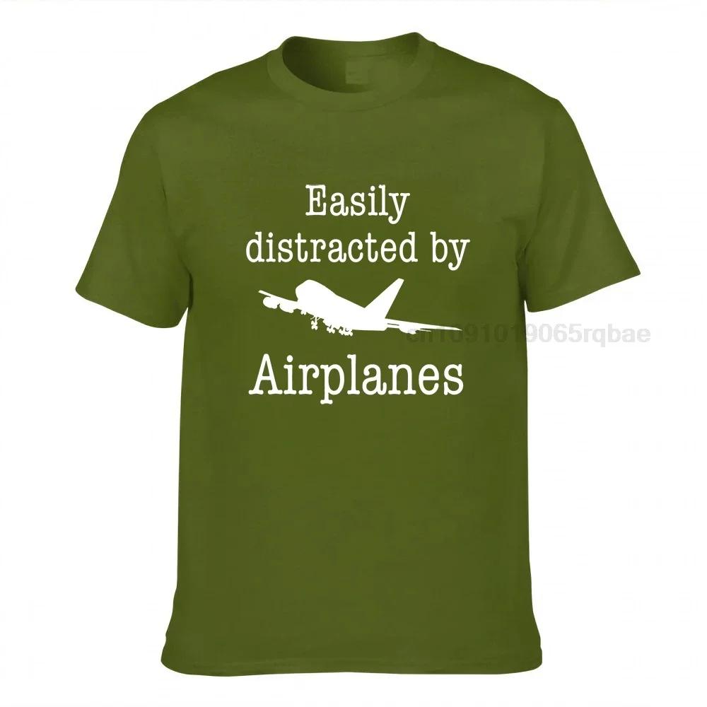 Easily Distracted By Airplanes Funny Pilot Flying Gift Tshirt Cotton Fitness Tight Tees Fitted Male Top Tshirts Slim Fit
