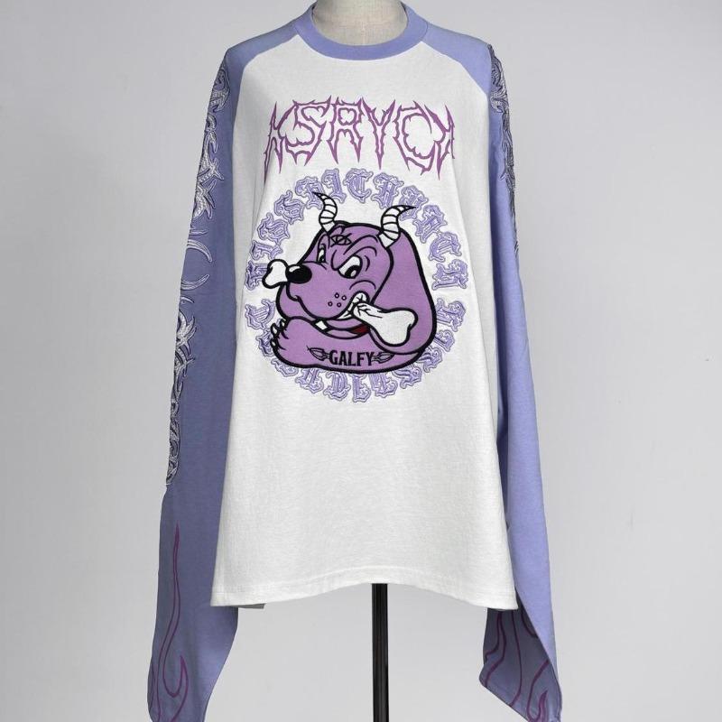 TrendHub Women T Shirts Y2k Aesthetic Cartoon Printed Long Sleeve Harajuku Grunge Fashion Loose Vintage Tops Female Casual S