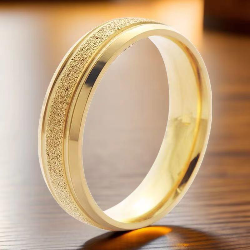 "Frosted Stainless Steel Couple Rings - Non-Fading Niche Design"