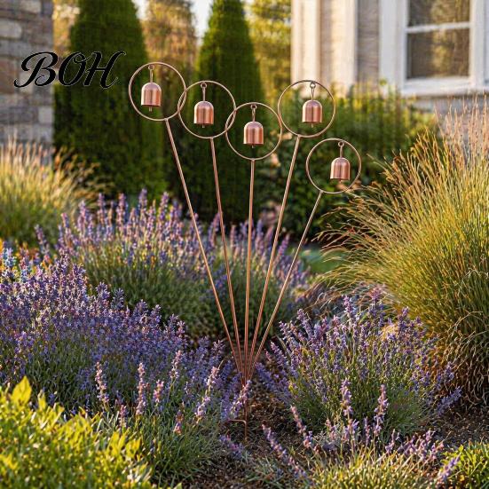 Gartenstecker für Glocken Rustikales Metall mit Glocken, Dekorativer Windspiel, Wetterfeste Landschaftsgestaltungspfähle Widerstandsfähiges Hofkunst-Ornament Außenrasen Terrasse