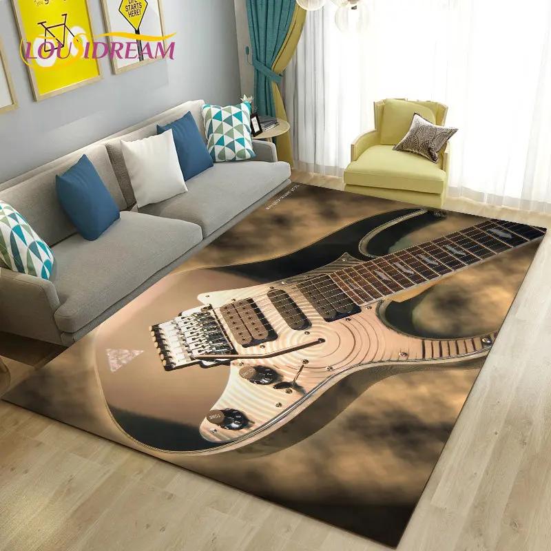 Classical Electric Guitar Music Area Rug Large,Carpet Rug for Living Room Bedroom Sofa Doormat Decoration, Non-slip Floor Mat 3D