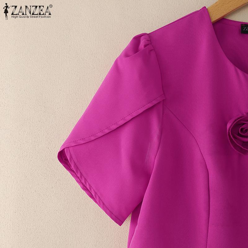 ZANZEA Damen Sommer V-Ausschnitt Slim Lässige Kurzarmbluse