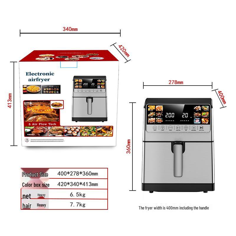 8L Airfryer i Rostfritt Stål med Stor Färgdisplay, Digital Touch, Förinställda Menyer & Oljefri Matlagning