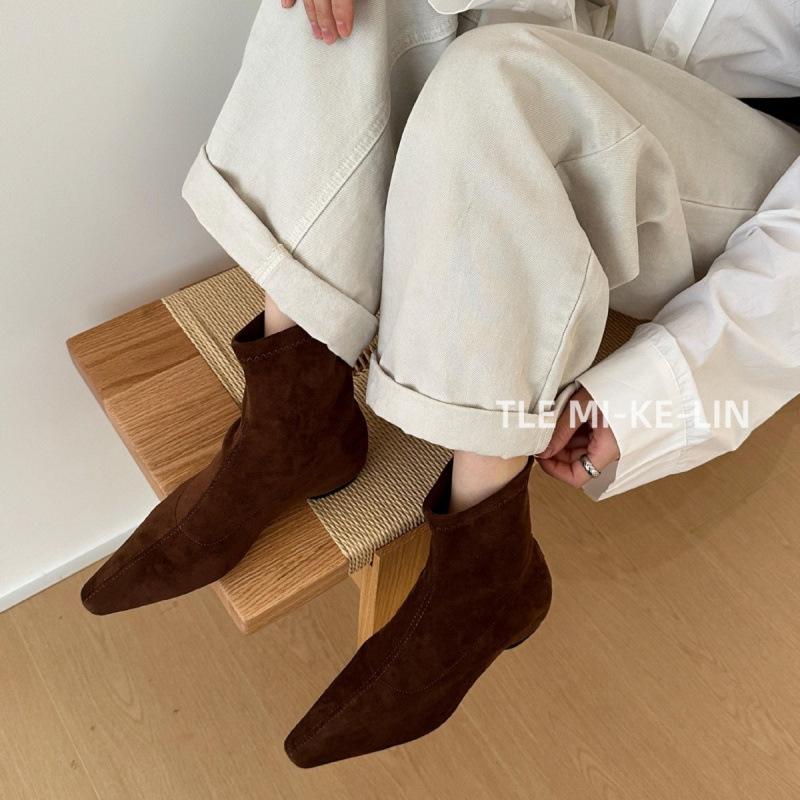 2025 New Inner Height Increase Thick Heel Rear Zipper Martin Boots Suede Low Tube Thin Niche Chelsea Boots