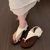 Sheepskin version~ summer new French retro style thick-soled toe round head sandals wear versatile casual beach shoes
