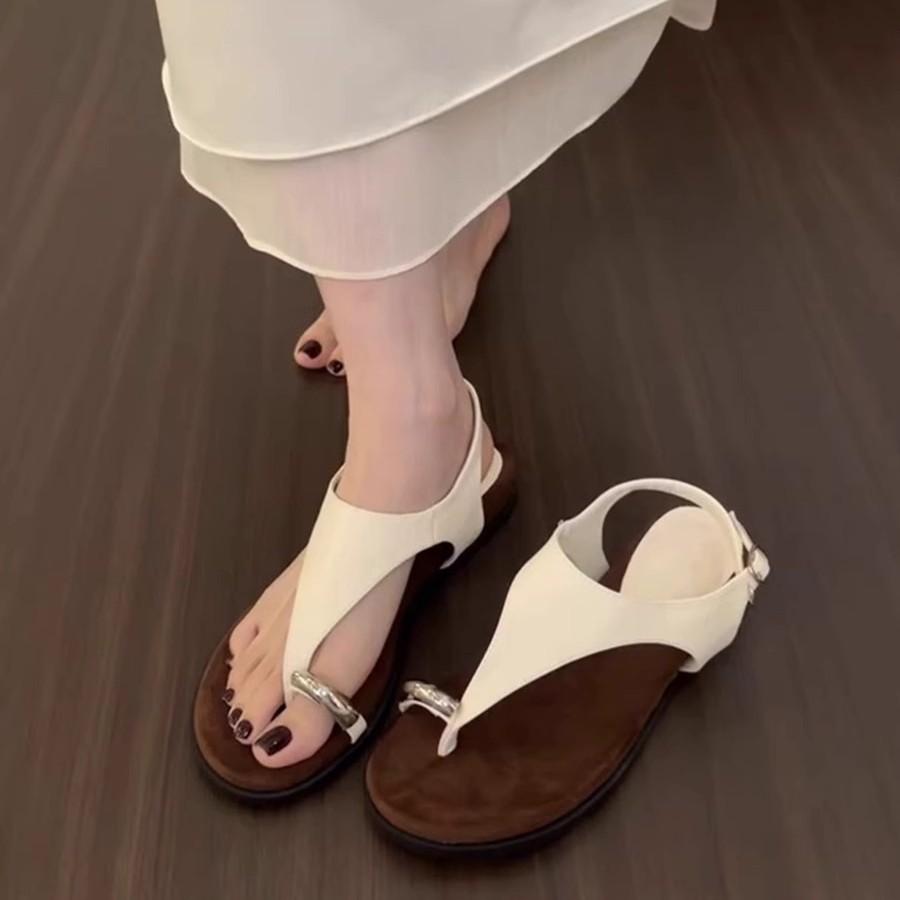 Sheepskin version~ summer new French retro style thick-soled toe round head sandals wear versatile casual beach shoes