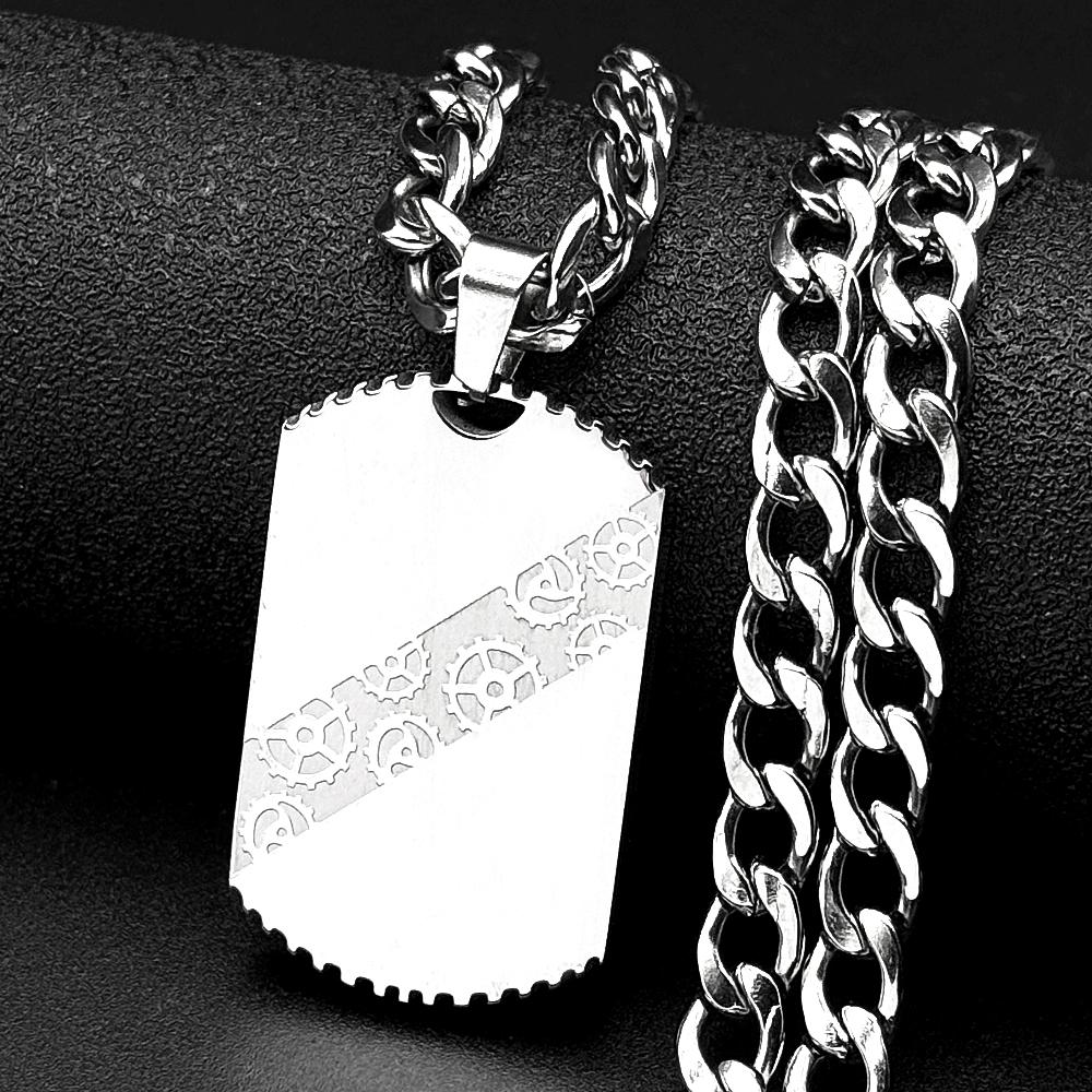 Stainless Steel Industrial Style Gear Dog Tag Pendant Necklace for Men Gold Color Geometric Hip Hop Punk Chain Necklaces Jewelry