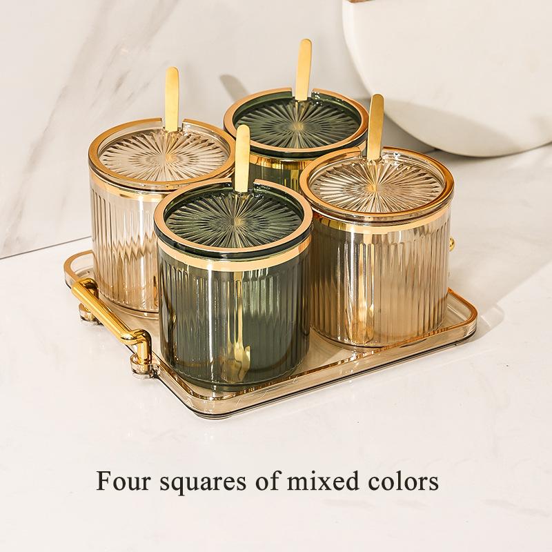 Exquisites Gewürzflaschen-Aufbewahrungsglas, Europäischer leichter Luxus, 3 Fächer, 4 Fächer, Haushalt, Küche