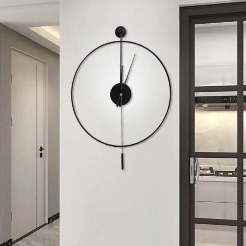 23.6in Classical Large Decorative Wall Clock with Pendulum,Modern Non-Ticking Silent Metal Wall Clocks for Living Room Low Noise