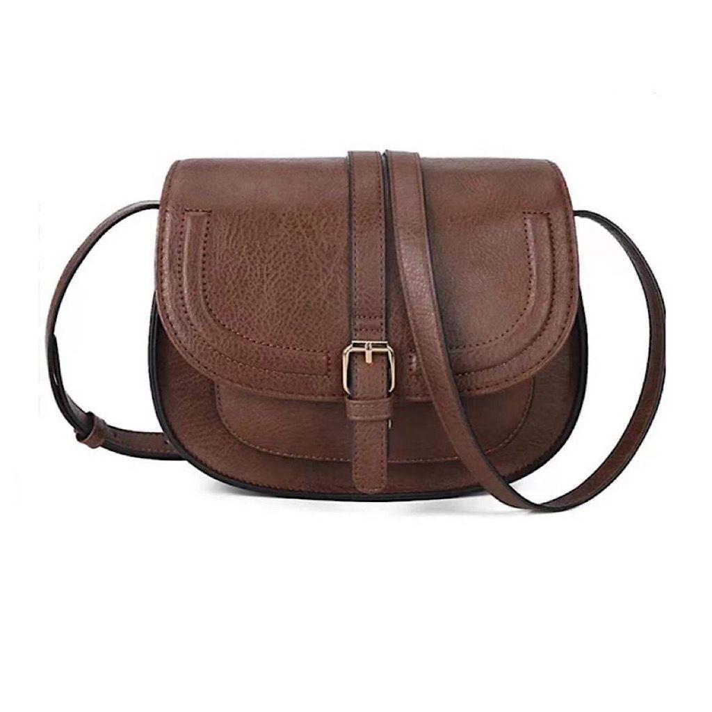 Hot-selling Hong Kong Style Retro Saddle Bag Women's Shoulder Messenger Bag European and American Versatile Women's Semi-round Bag Women