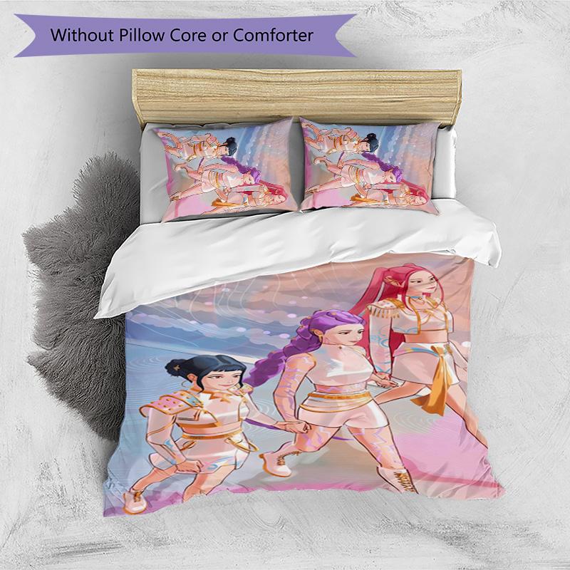 Kpop Demon Hunters Pattern Printed 3PCS Bedding Set, Soft Skin-Friendly Washable Duvet Cover & Pillowcases Set
