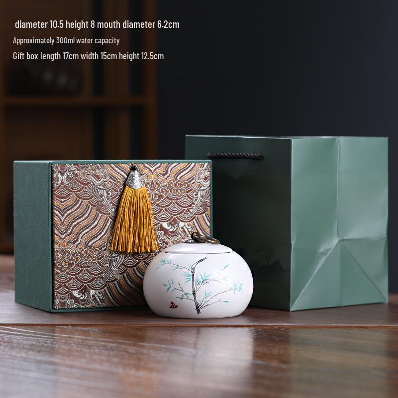 Ceramic Tea Caddy Souvenir: Small Moisture-Proof Jar for Pu-erh & White Tea, Ideal Gift with Logo