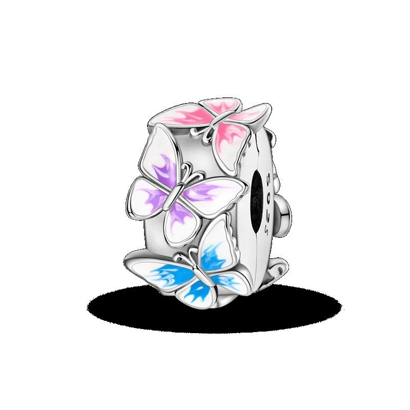 Silver Clasp 925 Silver CZ Pave Clip Charms Daisy Beads Stopper Safety Chain Fit Original Bangle Bracelet Jewelry Clip